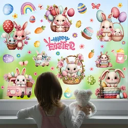 9Pcs Happy Easter Cartoon Rabbit Window Stickers Colored Eggs Wall Stickers DIY Wallpaper Wall Decals Festival Home Decor Crafts