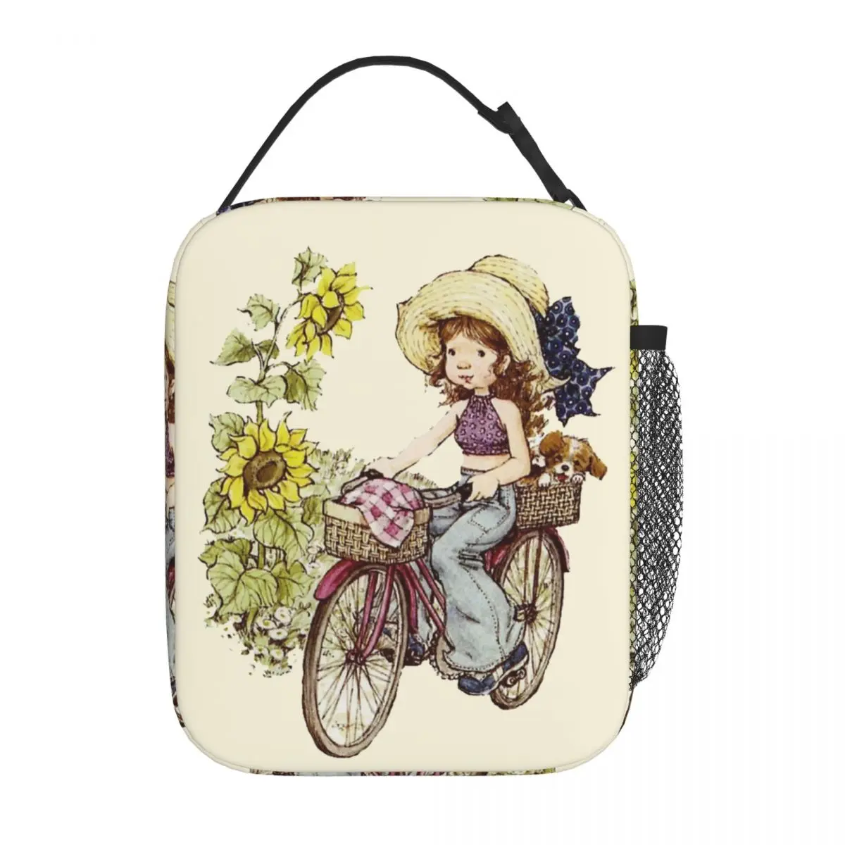 Sarah Kay Girl With Bicycle Insulated Lunch Bag Food Container Bags Portable Thermal Cooler Lunch Boxes For Travel