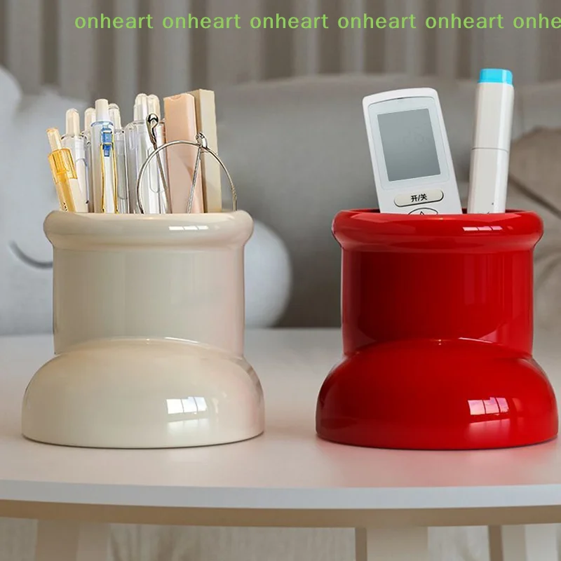 [C]Red Boots Christmas Decor Pen Holder Multi-Functional Desk Organizer Makeup Brush Holder Desktop Office Art Supplies Storage