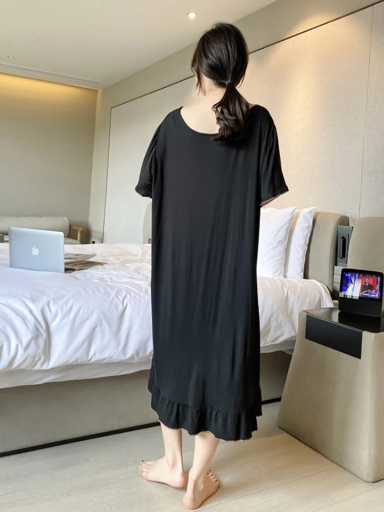 150kg Extra Large Size Loose Sleep Shirt Dress Women Solid Knee Length Short Sleeve Loungewear Summer Pajamas Plus Size Homewear