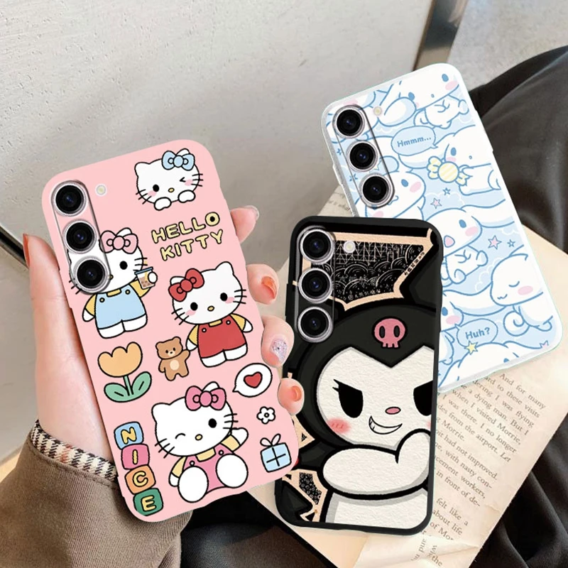 เคสโทรศัพท์ลายการ์ตูน Kuromi Kitty Cinnamoroll น่ารักสำหรับ Samsung S22 S21 S23 S24 S24 FE + S23 + S22 + S21 + PLUS ฝาซิลิโคนพิเศษ