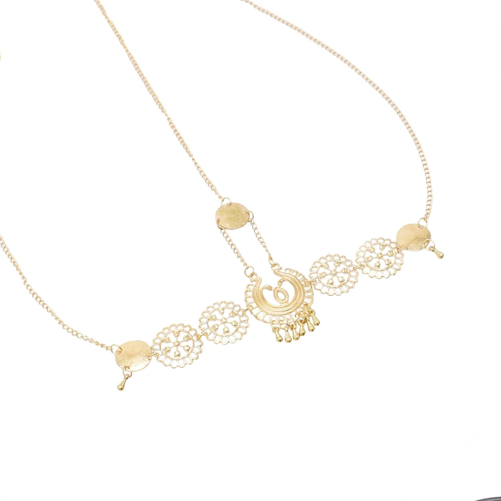 Trendy Boho Greek Ethnic Forehead Head Chain Golden Silvery Hollow Carved Flower Headpiece Tribal Bride Hair Accessories Jewelry