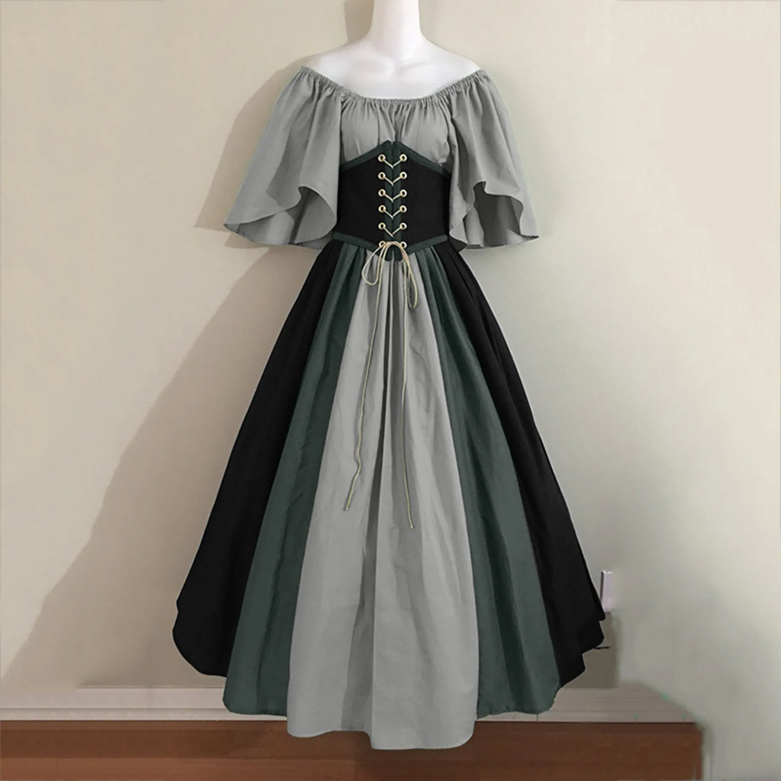 

Medieval Costume For Womens Trumpet Sleeve Irish Shirt Dress With Corset Traditional Dress Halloween Women M Gothic Prom Dresses