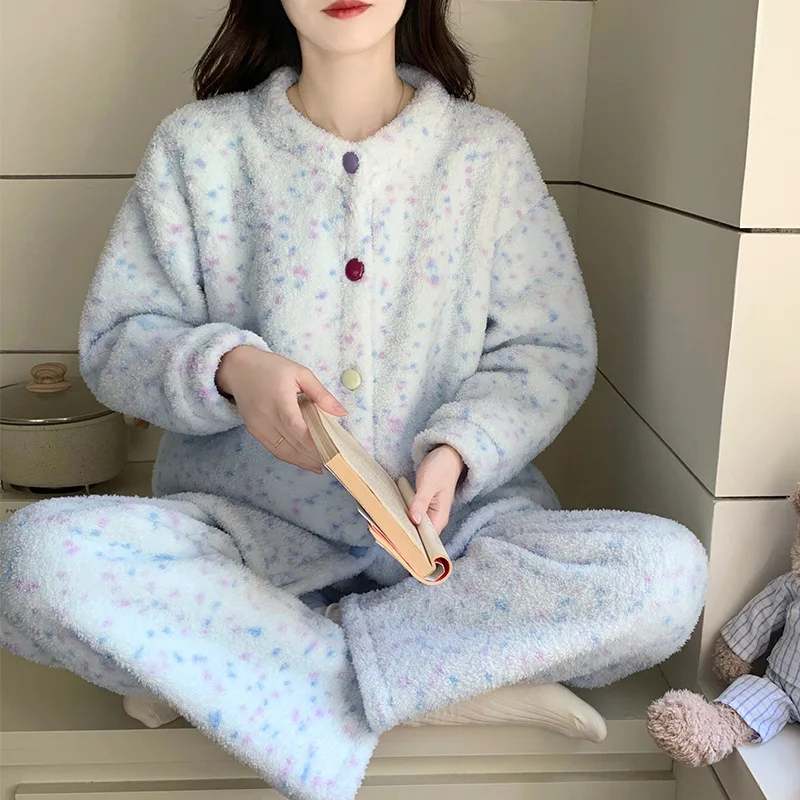 

Домашняя одежда, пижама для девочек, домашний комплект, домашняя одежда, одежда для сна, кардиган с длинными рукавами и полуворсом, бархатная ночная рубашка, женская осень-зима