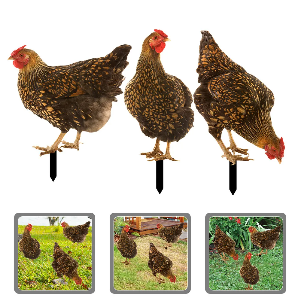 3Pcs Realistic Hen Garden Stake Acrylic Lawn Ornament Yard Decoration Outdoor Courtyard Insert Chicken Stake Sign Garden Decor