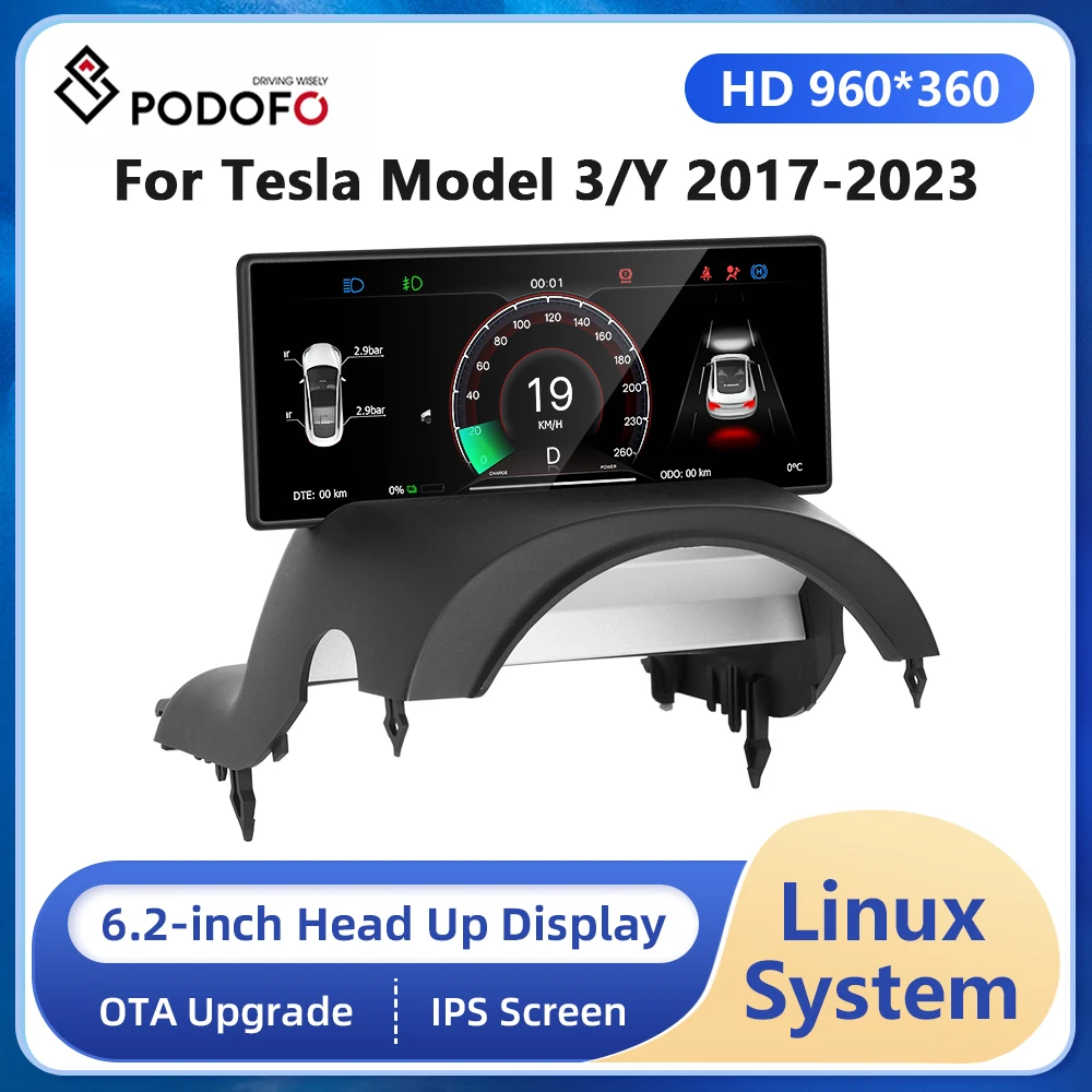 

Podofo 6.2inch for Tesla Model 3/Y 2017-2023 Head Up Display IPS Screen HUD Dashboard with Speedometer Gear Display Driving Mode