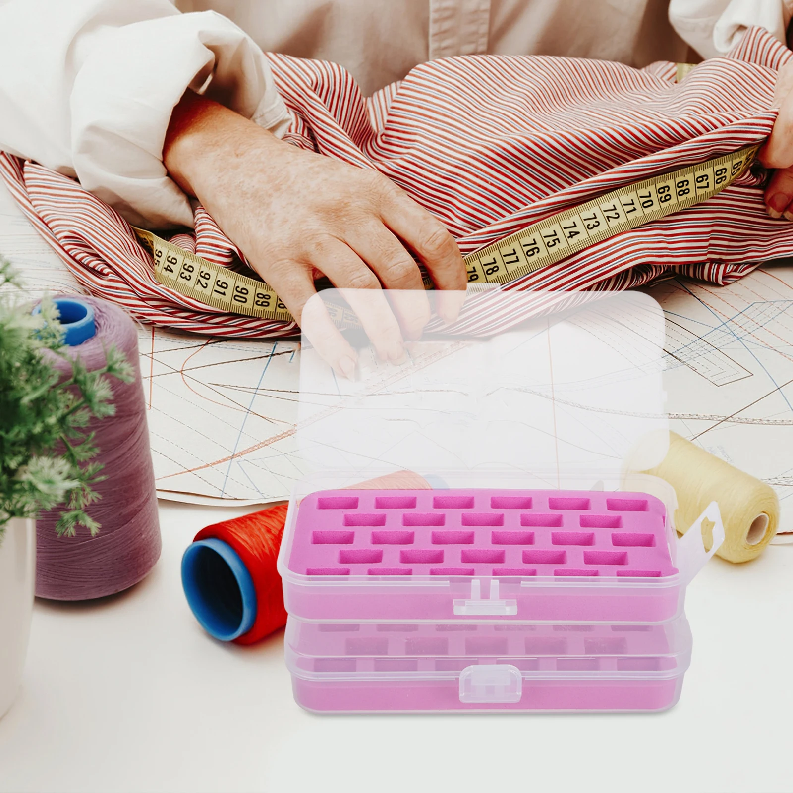 

2 Pcs Case 28 Compartments Bobbin Holder Sewing Machines Sewing Machine Organizer Plastic Box Box Storage Bin Thread