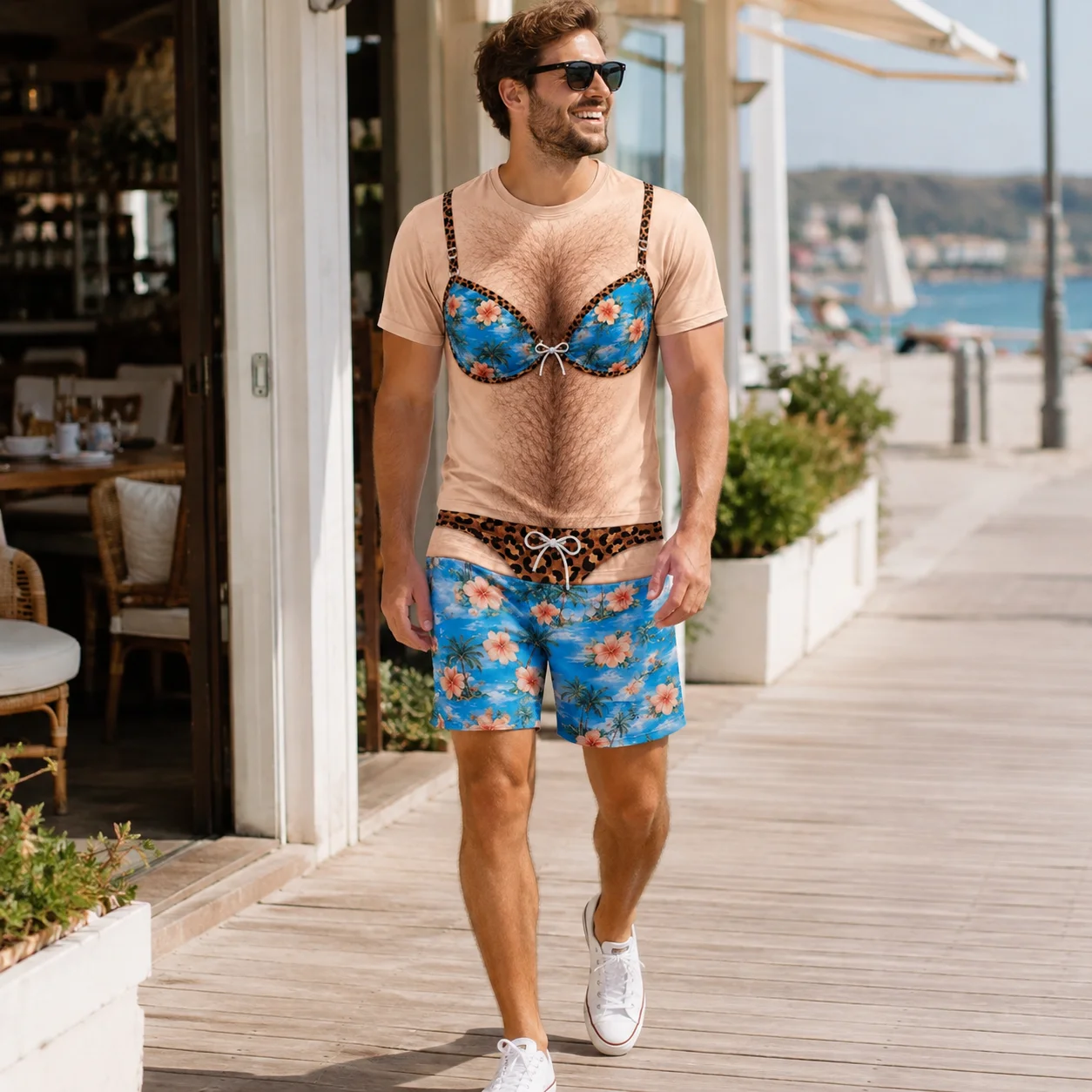 3D Printed Men T Shirt Shorts Set Summer Short Sleeve Top Elastic Waist Drawstring Beach Pants Casual Homewear Suit