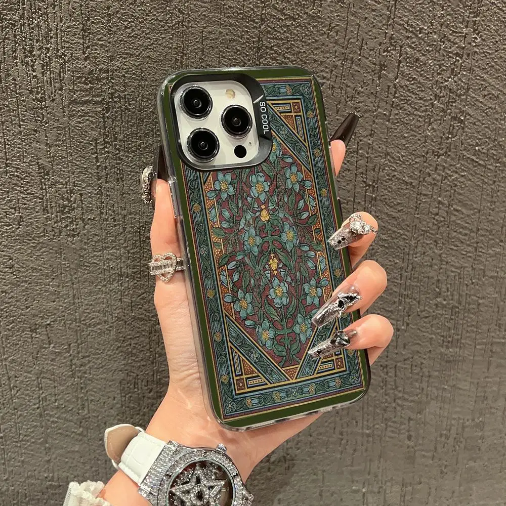 

Green Persian pattern phone case suitable for iPhone 16 15 14 13 12 11 Pro/Max/Plus anti drop and shockproof back cover