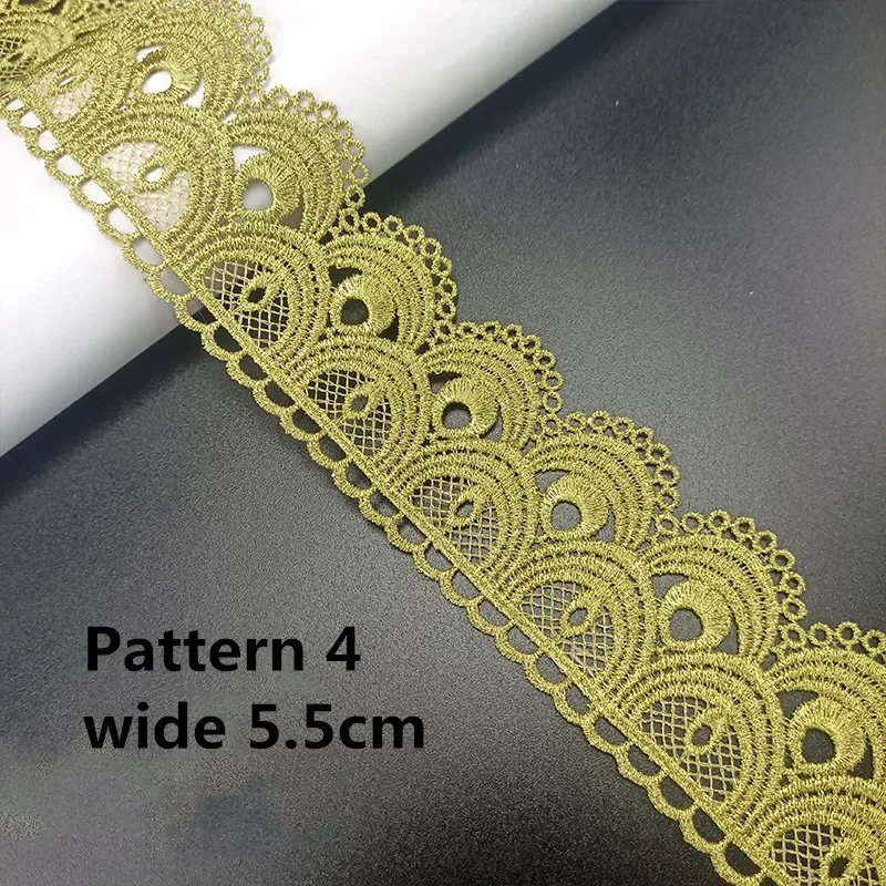 1Yards Golden Polyester Embroidery Ribbon Lace Fabric Collar Trim Dress Curtains Hat DIY Sewing Decor