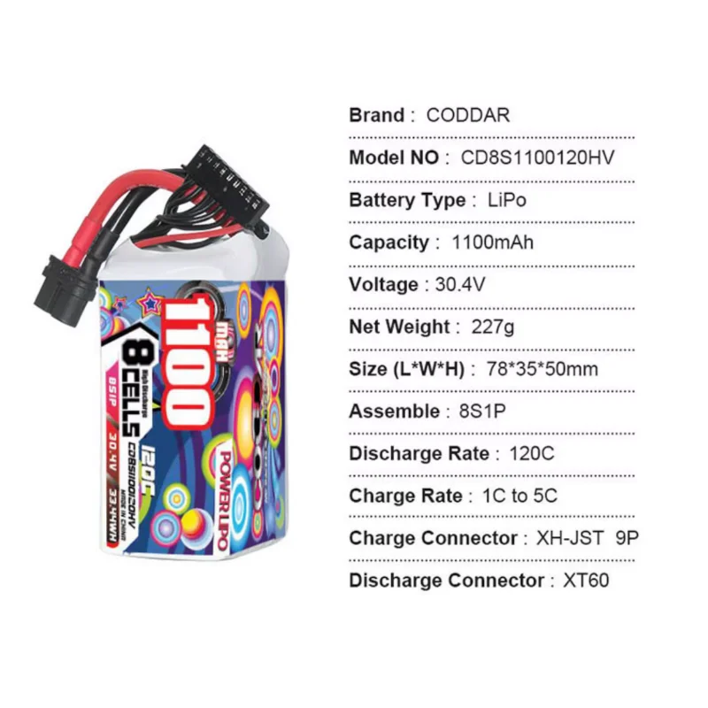 CODDAR 1100MAH 8S 30,4 V 120C легкая 5-дюймовая модель самолета травертирующая летательная аппаратура литиевая батарея высокого напряжения