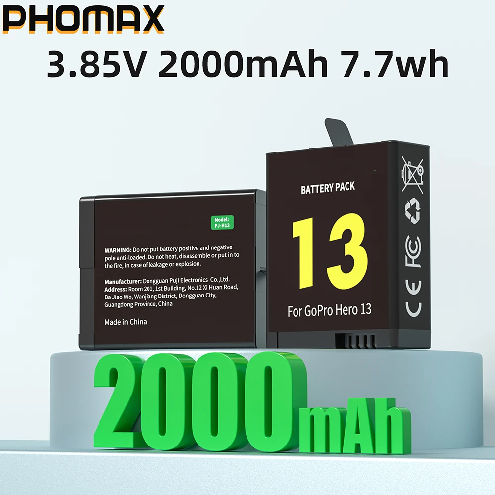 PHOMAX 2000mAh Battery For GoPro Hero 13 Battery 3-Slots Box Charger For GoPro Hero 13 Black Camera