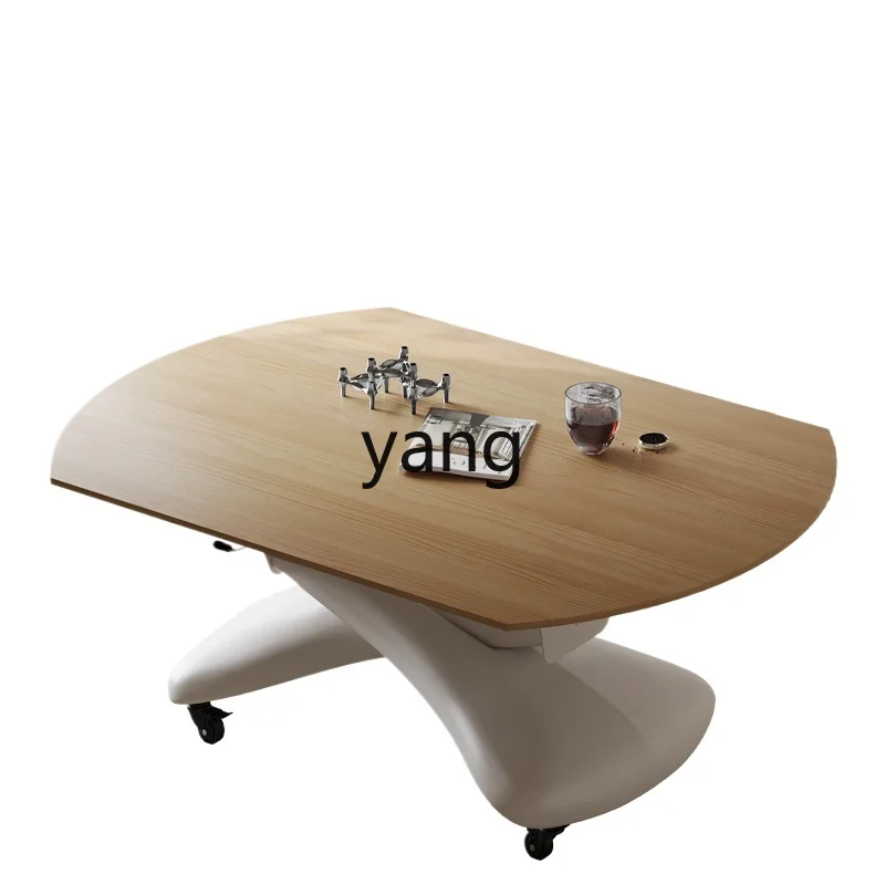 Yjq Solid Wood Lifting Coffee Table Dual-Purpose in One Movable Tea Table Square round Folding