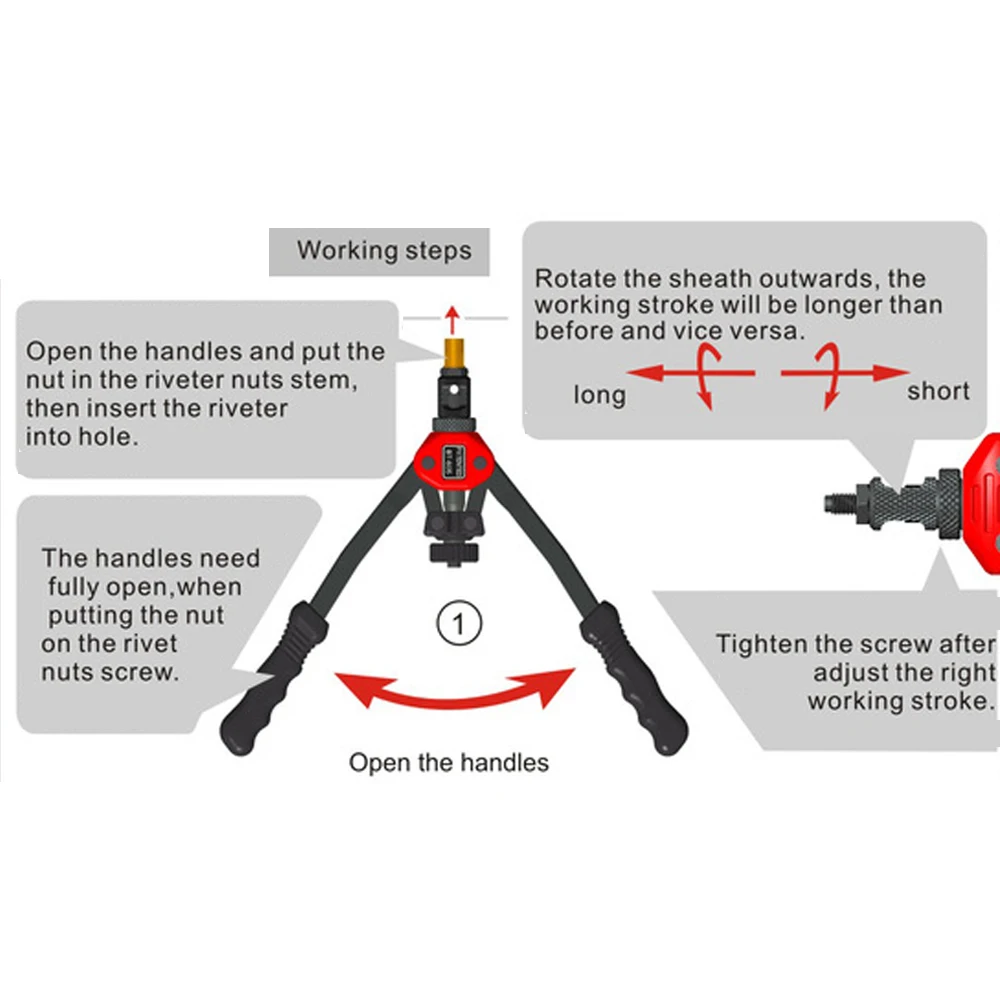 Riveter Gun Tool Hand Riveter Interchangeable Mandrel Insert Threaded Nut Rivet Drilling Rivet Tool M3-M12 Spare Part