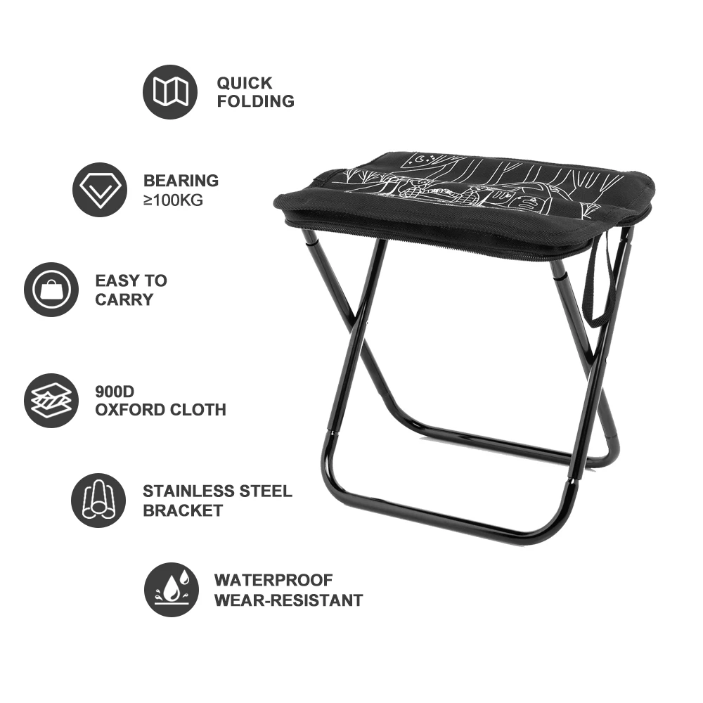 Widesea Camping Stool Outdoor Foldable Chair Fishing Lightweight Zipper Storage Portable Stainless Steel Hiking Travel Furniture