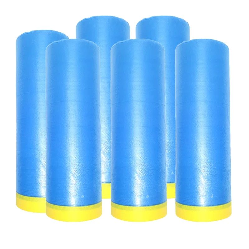 5 Rolls Masking Film for Painting Pre-Taped Drop Cloth PE Film Automotive Paint Coverage Sheet for Kitchen Fume Furniture Dust