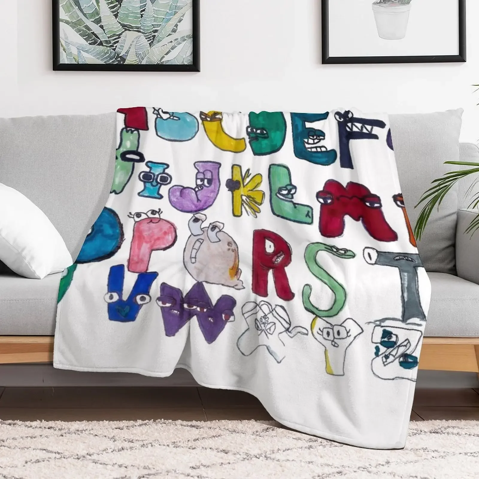 Hand drawn funny alphabet lore, english fonts with faces Throw Blanket Multi-Purpose Decorative Throw Blankets