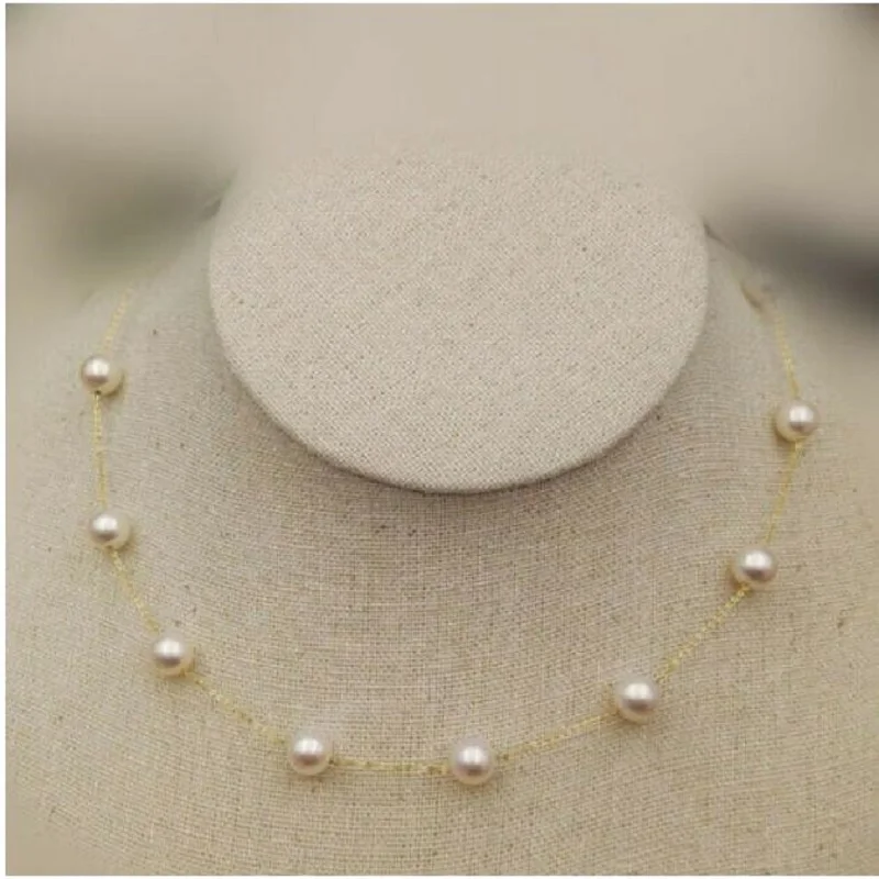 

Gorgeous AAAA 7-8mm real natural AKOYA WHITE pearl necklace 14k GOLD