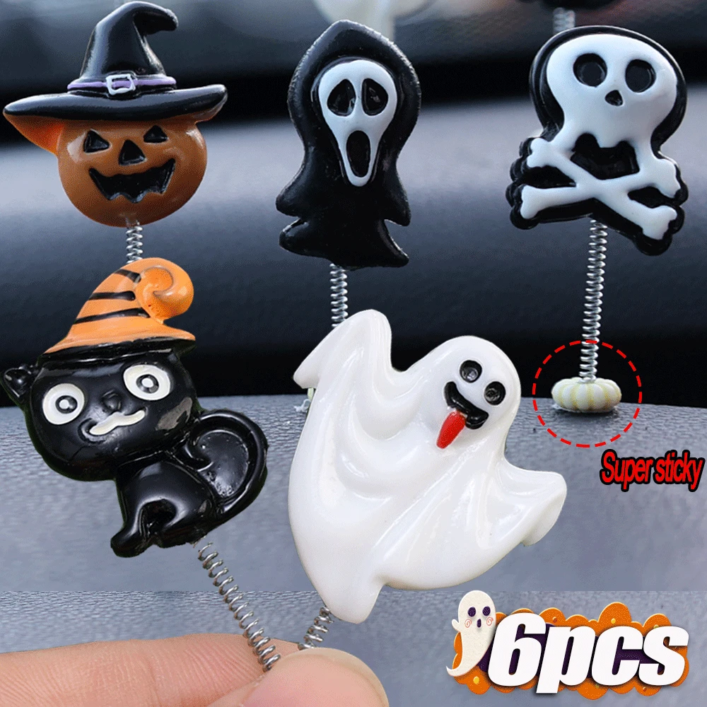 

6pcs Halloween Pumpkin Skeleton Car Ornaments Car Center Console Ornaments Office Desk Ornaments Small Car Interior Decoration