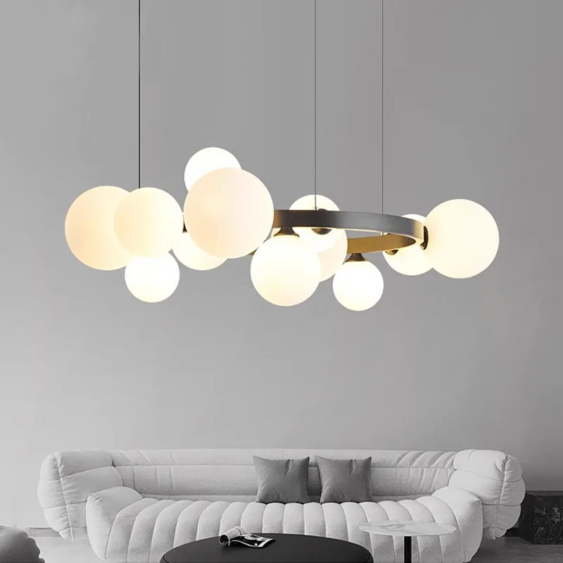 

Nordic StyleRing GlassBall Led Chandelier minimalist living room Magic Beans Lamps Dininroom Study Decor Light Fixtures 15 light