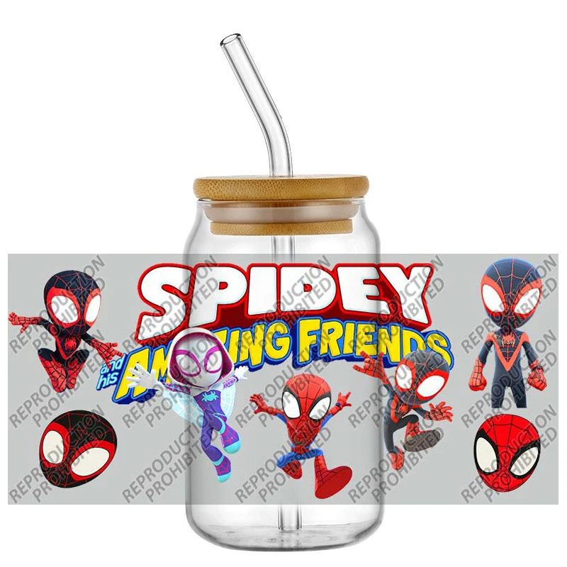 

New Exclusive Cartoon Spider Man Waterproof DIY Decals 3D Transfers Stickers 16oz UV DTF for Glasses cup Wraps