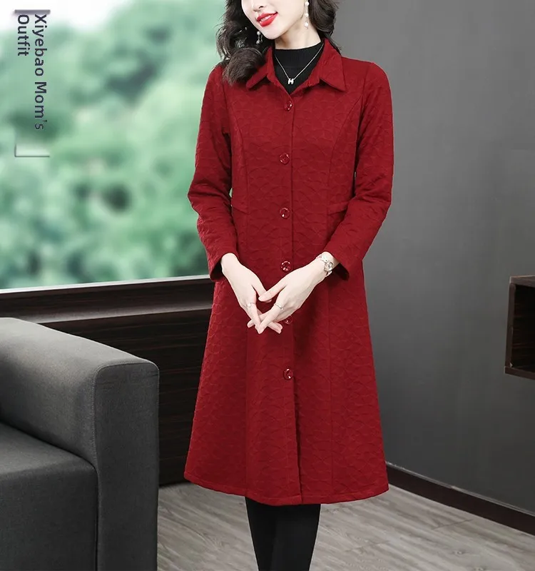 

Осенний женский плащ 2023 года, средней длины, с воротником-стойкой, модный, для женщин 40-50 лет, с вышивкой, высокого качества