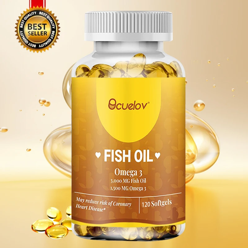 Wild Caught Omega-3 Fish Oil 3000mg – High EPA & DHA, Supports Heart, Brain, Eyes, Joints, Skin & Immune Health, High Absorption