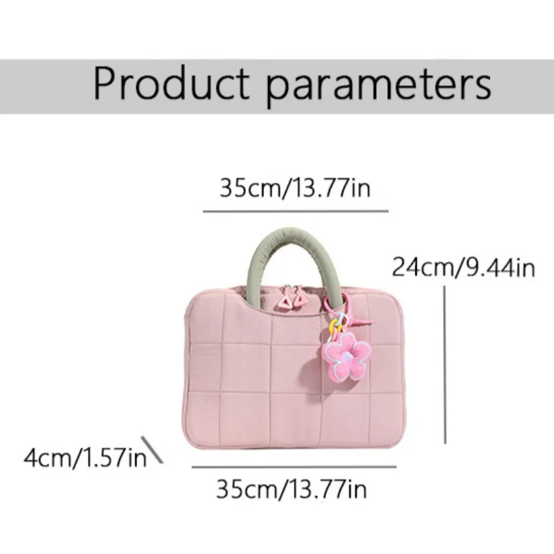 14 Inch Fashionable Cotton Padded Women's Laptop Bag, Tablet Bag, Contrasting Color Design, Simple And Cute Briefcase