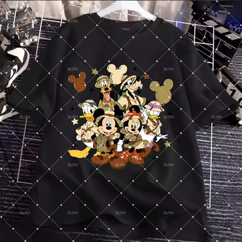 Disney's Animal Kingdom Family Matching T-Shirt with Classic Characters in Safari Outfits for Fun Adventures