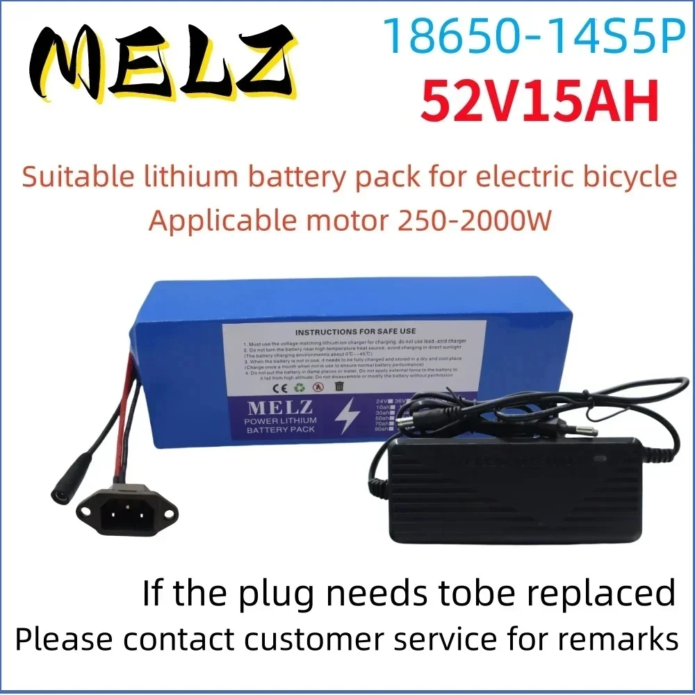 52V15Ah 18650 lithium battery pack 15000mAh 14S5P long life built-in BMS rechargeable battery+complimentary 58.8V2A charging