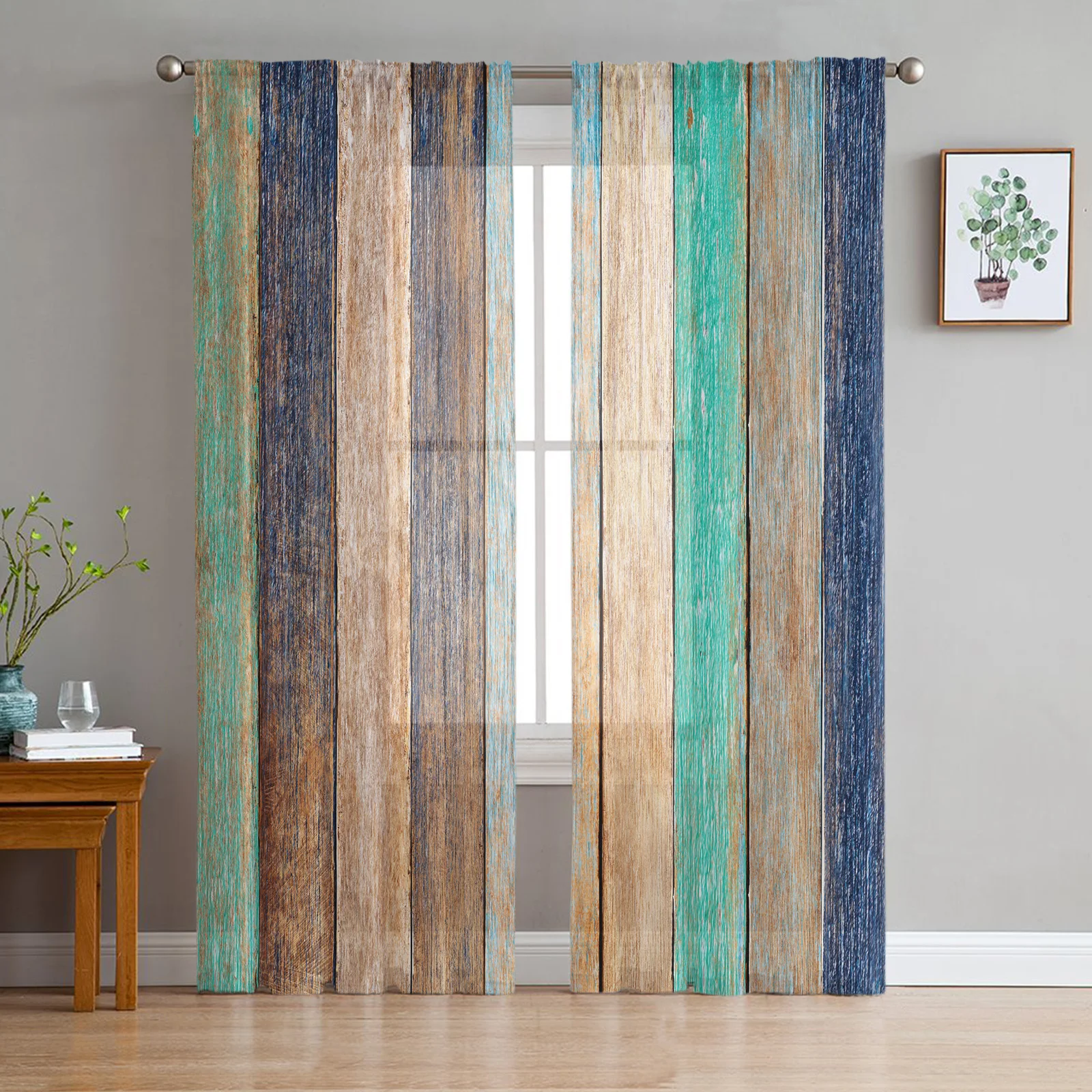 

Vintage Wood Texture Modern Curtains For Living Room Transparent Tulle Curtains Window Sheer For The Bedroom Accessories Decor