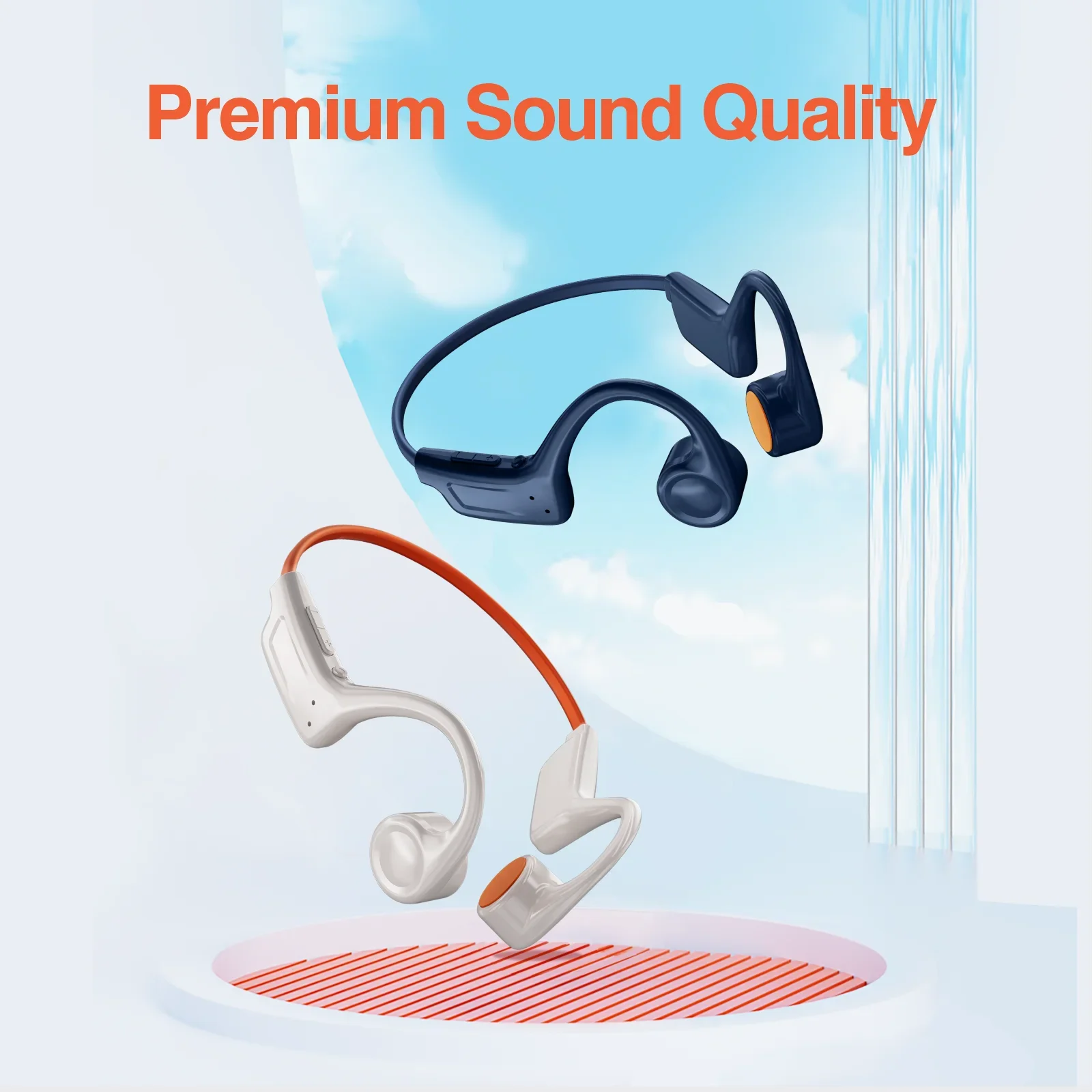 Bluetooth 5.3 골전도 헤드폰 오픈 이어 디자인(마이크 포함) 스포츠 러닝 체육관 하이킹 사이클링을 위한 6시간 배터리 수명