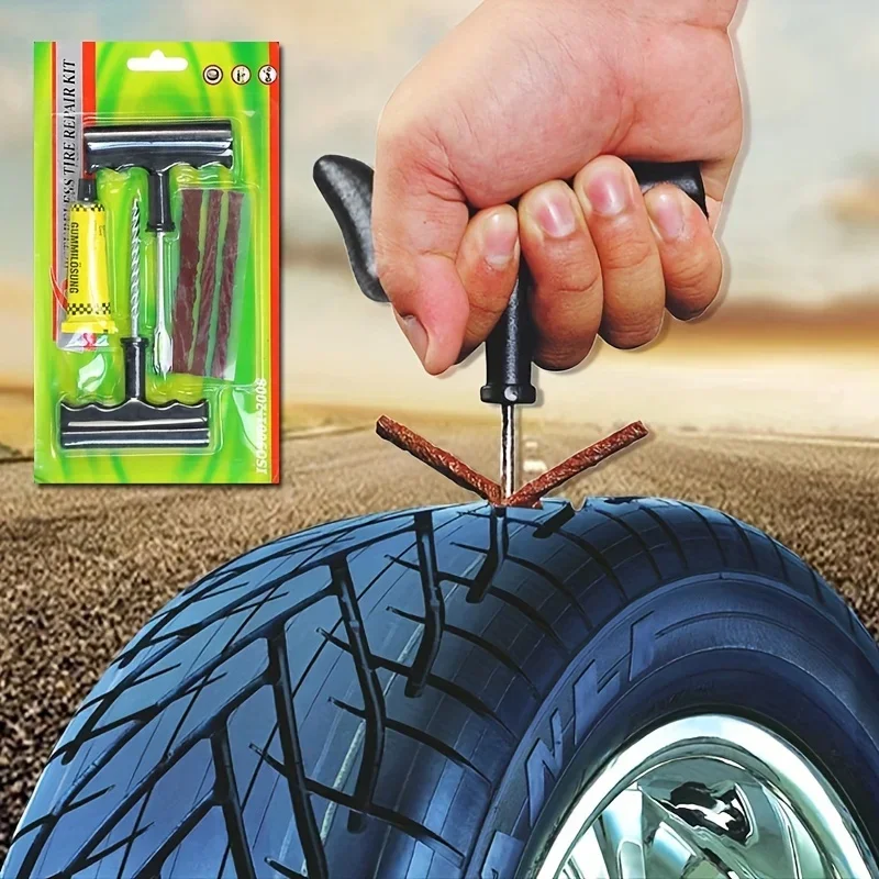 Car Tire Repair Tool Kit with Rubber Strips Tubeless Tyre Puncture Studding Plug Set Motorcycle Truck Vacuum Tire Repair Tool