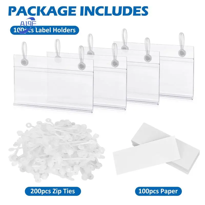 

A19E-100PCS Clear Label Holders For Wire Shelf Retail Price Label,Merchandise Sign Display Holder For Supermarket Shop