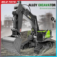 HUINA 593 1/14 RC Excavator Double Track Drive 22CH Green Remote Control Alloy Excavator Truck Rotation Engineering Vehicle Toys