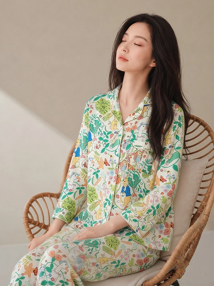 Women's Summer Bamboo Fiber Sleepwear Short Sleeve Long Pants Cool Sensation Home Clothes Set Comfortable Loose Fit Home Fashion