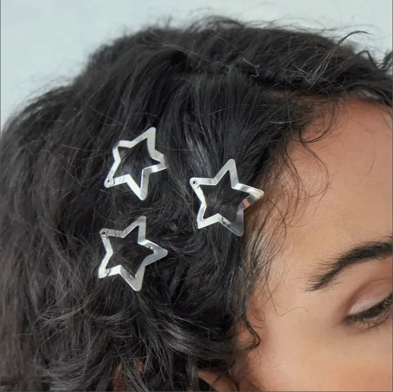 4/50pcs y2k Silber Stern Haars pangen für Mädchen filigrane Stern Metall Snap Clip Haarnadeln Haars pangen Haarschmuck Bobby Pin Großhandel – Detail 2