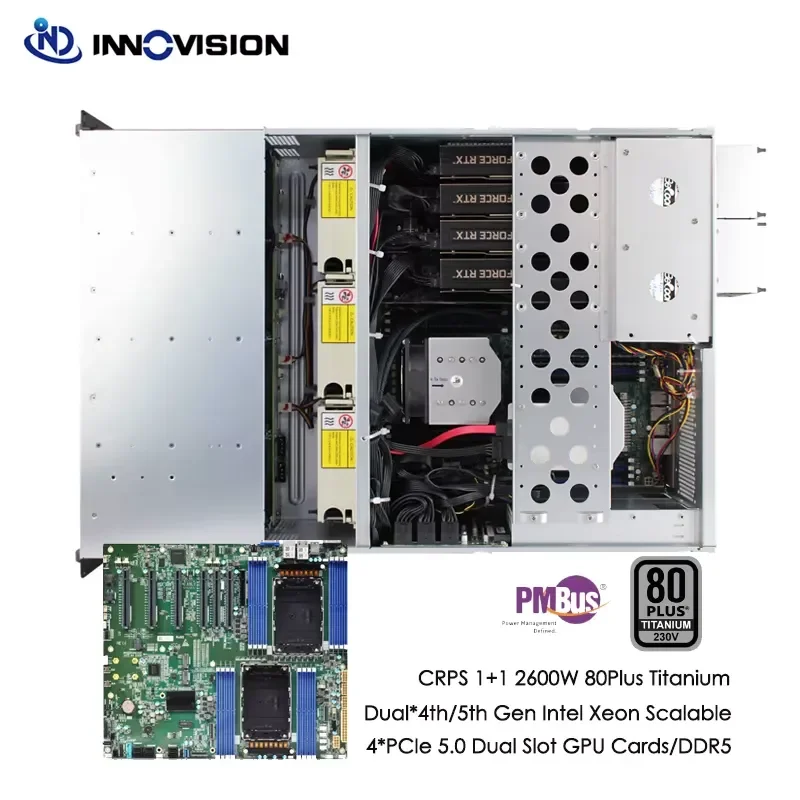 BOLRZO Custom Dual 4th/5th Gen Xeon Scalable Processor GPU Server 4 Graphics Card PCI5.0 DDR5 Gpu Mining Equipment Ai