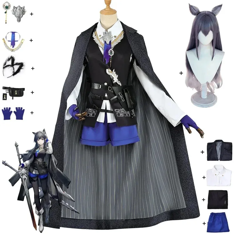 

Игра Arknights Texas The Omertosa, карнавальный костюм, серый плащ, пальто, шорты, униформа, полный комплект, парик, женский сексуальный карнавальный костюм для вечеринки