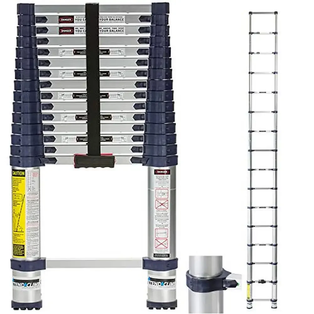 Telescoping Ladder 15.5 Ft Professional Series Heavy-Duty Overmolded Feet Thumb Release