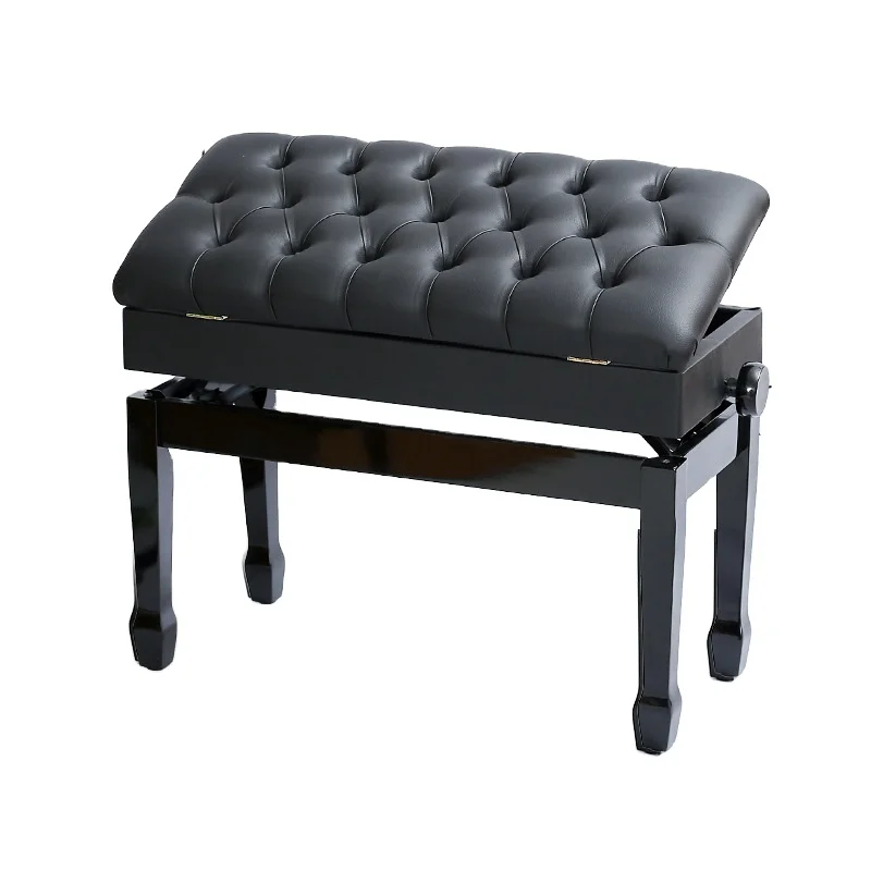 Double Piano Bench With Storage Box Adjustable Height Solid Wood