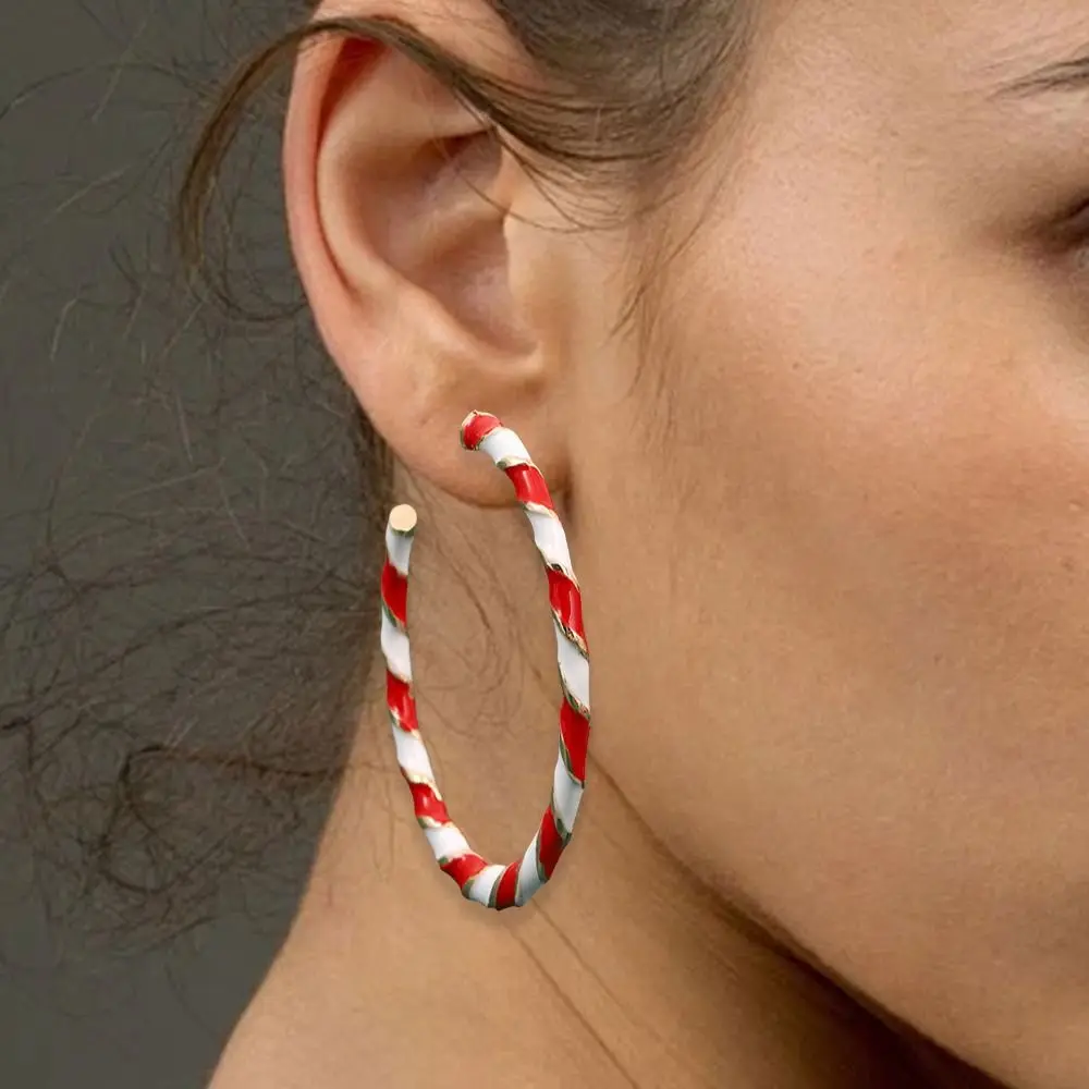 Big Candy Hoop Dangle Earrings,Red White Twist Christmas Earrings for Women,Drop Dangling Xmas Festival Holiday Earrings Jewelry