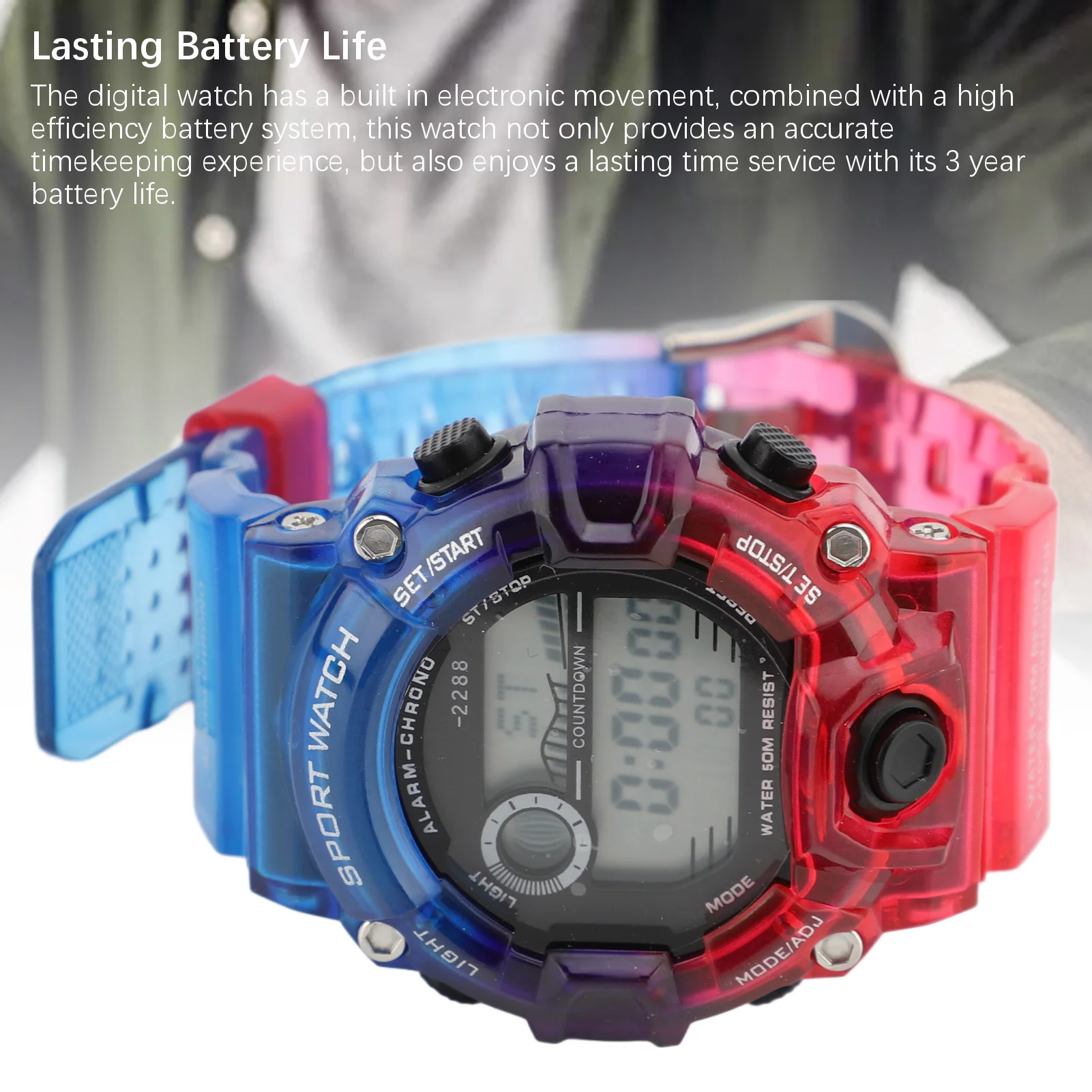 Dual Time Chronograph Watch Multifunction Round Digital Watch 50m Water Proof Electronic Watch Luminous Countdown for Outdoor