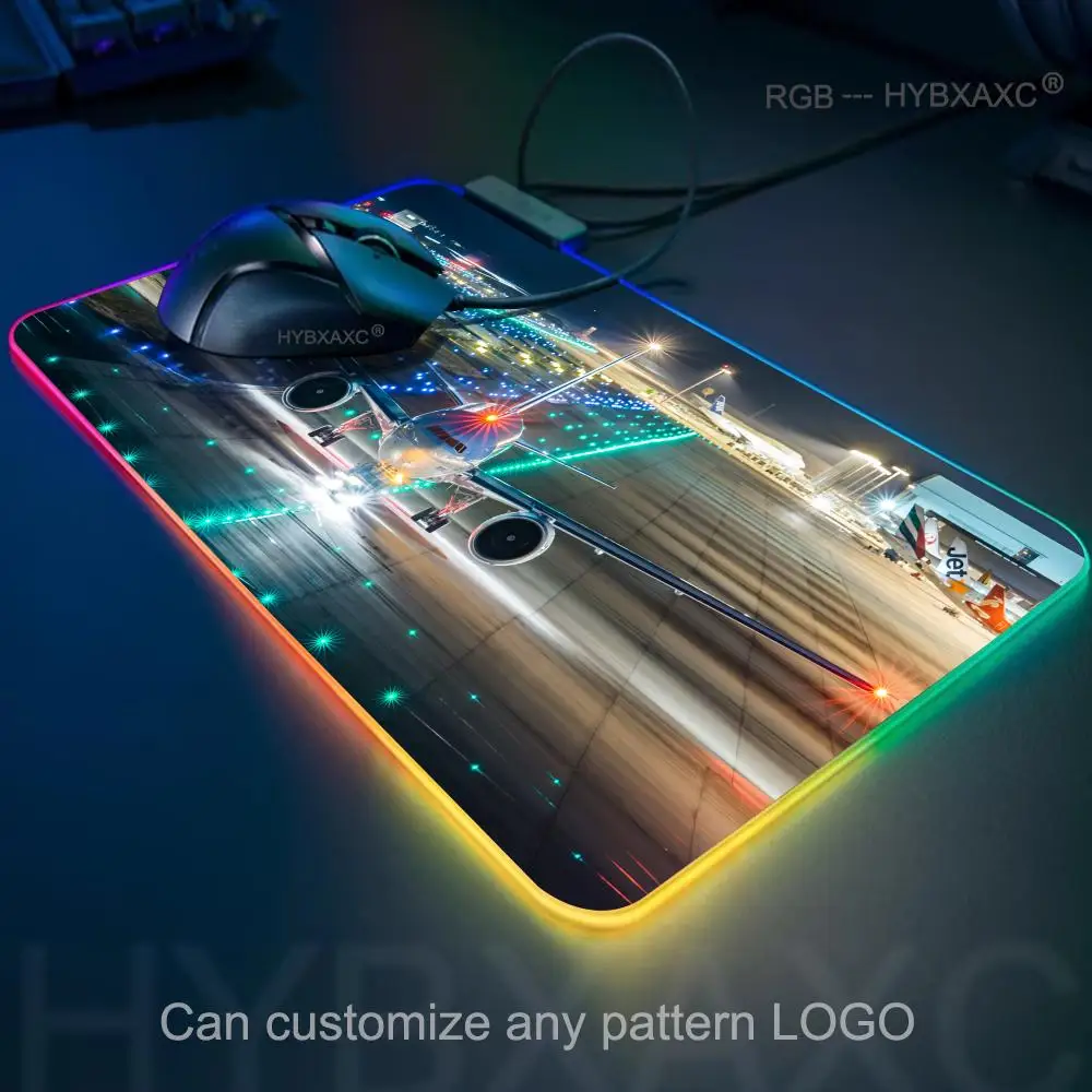 HYBXAXC Airplane Pilot RGB Mousepad Large Gaming Compute Gamer PC Keyboard Mouse Mat RGB Gaming Mouse Pad HD Large LED Light XXL
