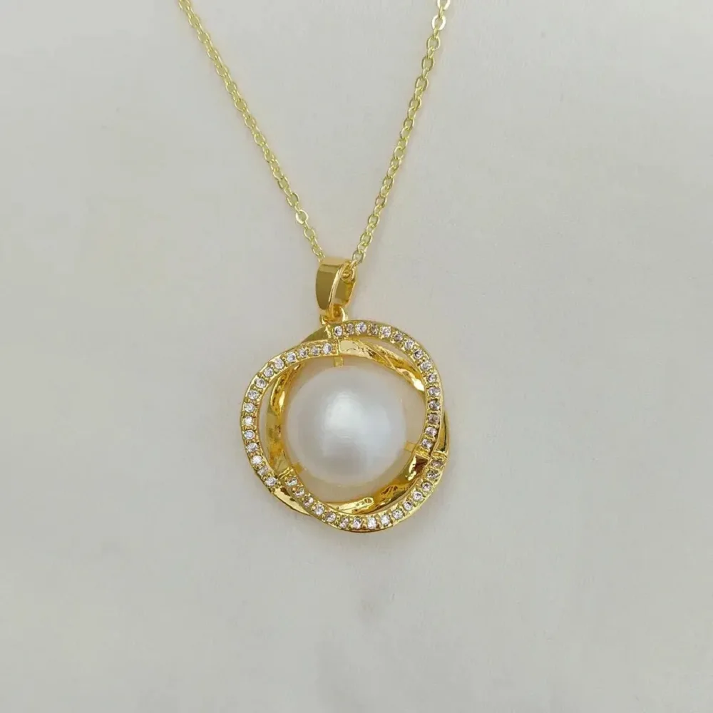 

Dainty AAA+11-12mm Natural South Sea White Pearl Pendant Necklace 14k Gold 10-11mm 12-13mm