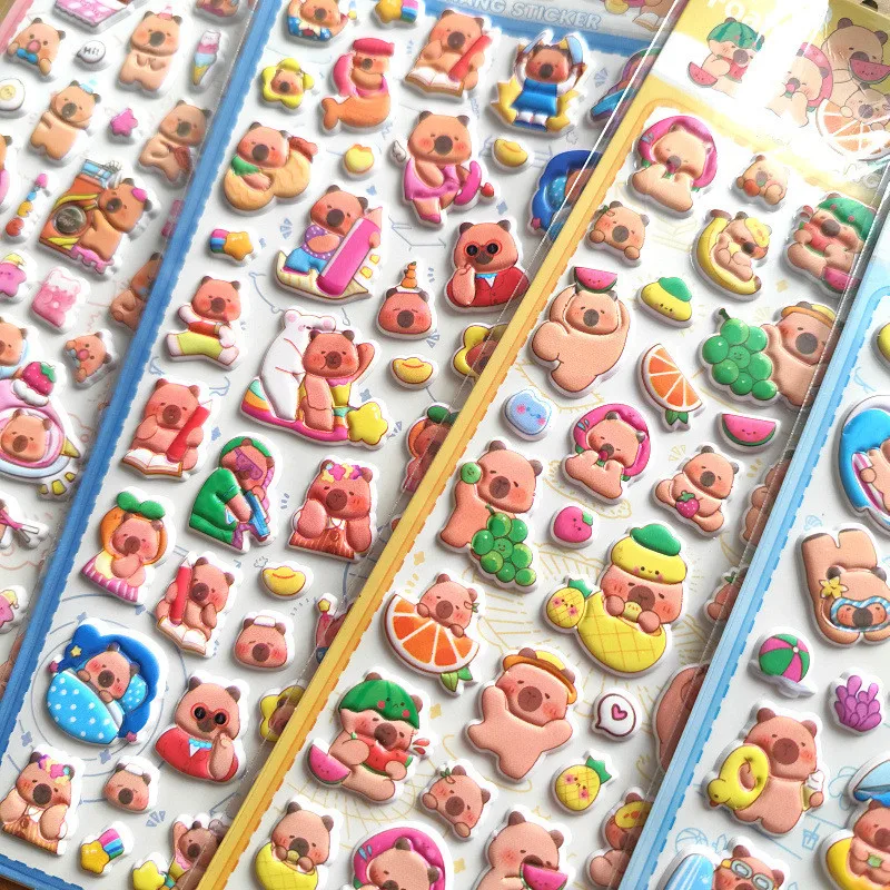 4 шт. Kawaii супер милые капибары кубики и медведи детские наклейки из пенопласта с героями мультфильмов-мягкий очаровательный декор BulingBulingStickers Store