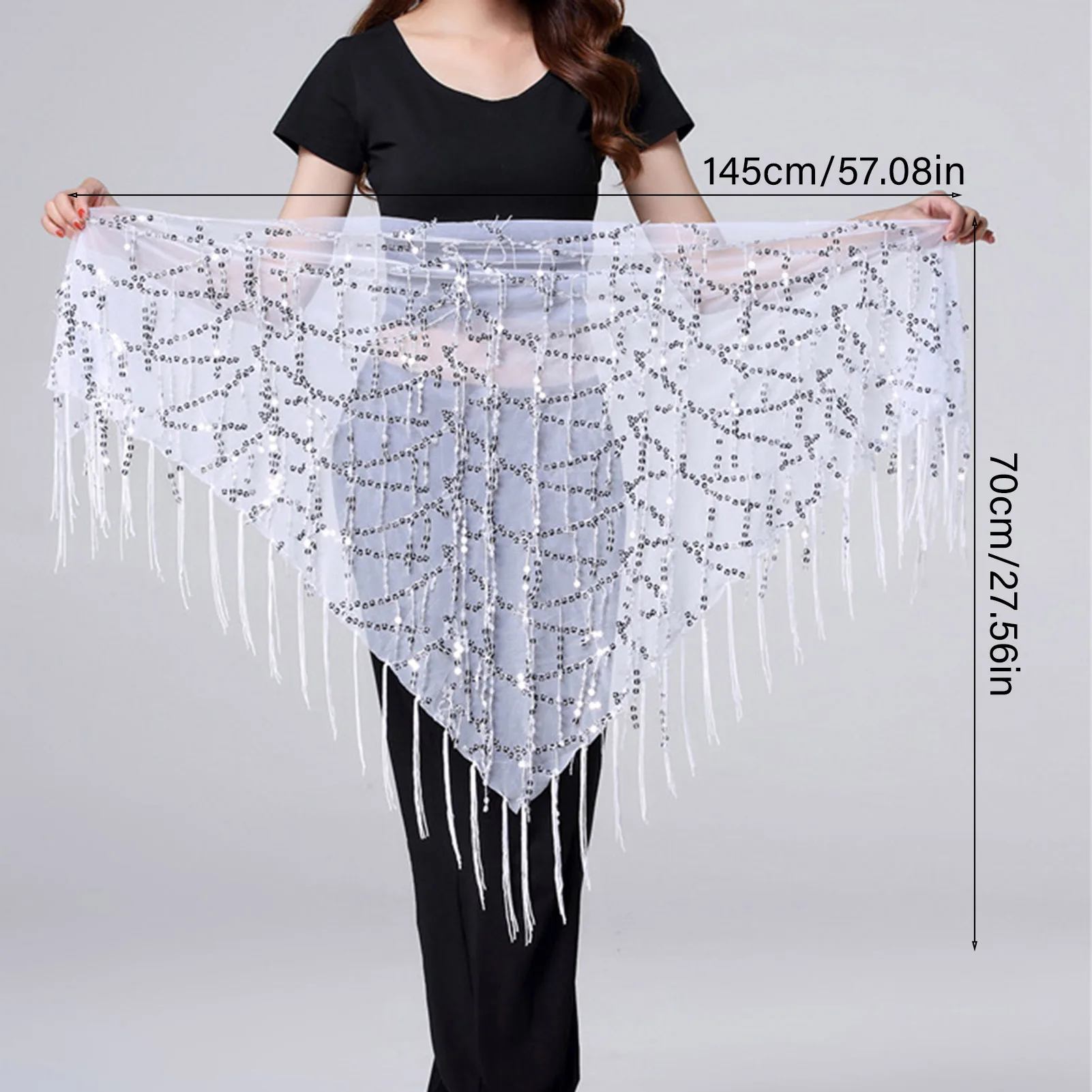 Fashion  Hip Scarf with Tassels Sequins Sexy  Triangle Belt Skirt for Latin Yoga Class