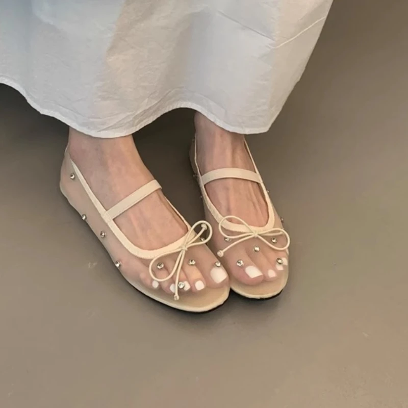 

Новинка 2023 года, брендовые женские туфли на плоской подошве, модные сетчатые женские элегантные туфли Мэри Джейн, уличные модельные балетки на мягкой подошве