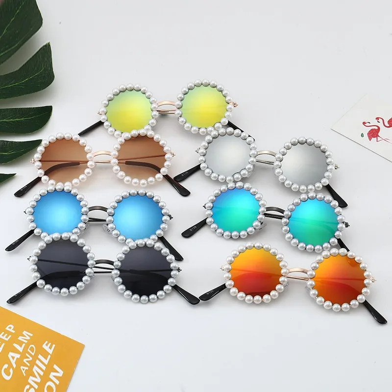 New Children's Little Pearl Sunglasses Fashion Baby Boys Girls Street Photography Trend Round Frame Glasses Lovely Sunglass