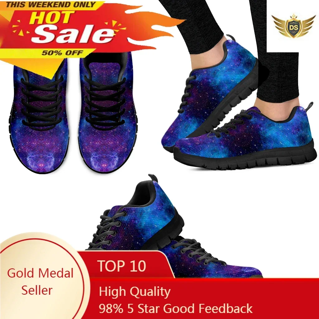 Blue Space Galaxy Mode Frauen schnüren flache Schuh Casual Mesh Sneaker für Damen Komfort leichte Walk Schuhe